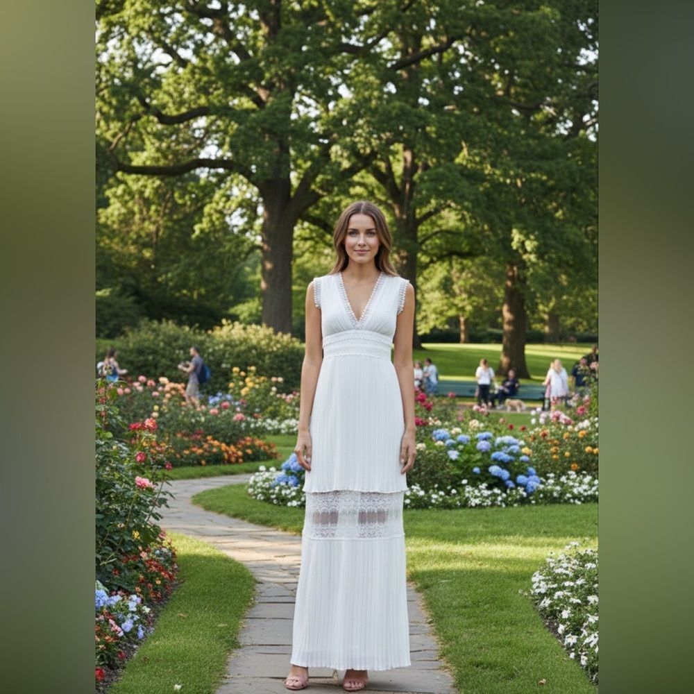 Foxiedox White Lace Maxi Dress - Size M